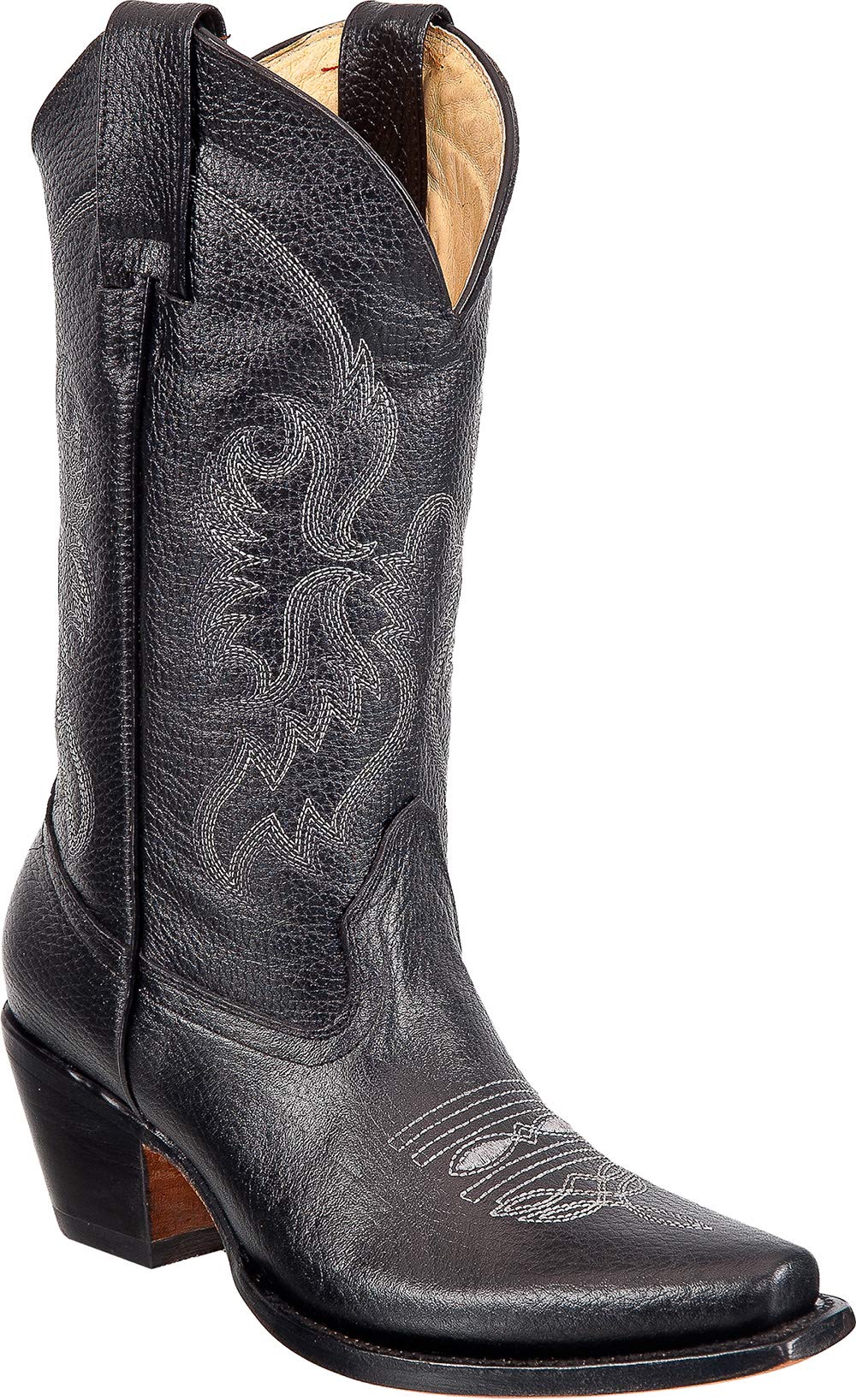 Women's Leather Snip Toe Pull-On 11-inch Embroidery Cowboy Boot