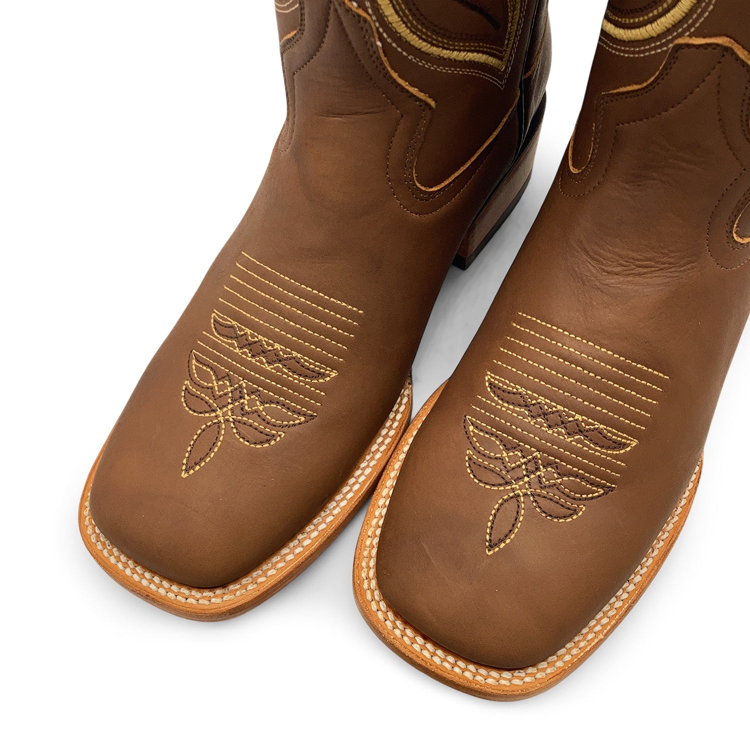 Men’s Genuine Leather Square Toe Pull-On Cowboy Boots – Brown Mid-Calf Western Riding & Ranch Boot