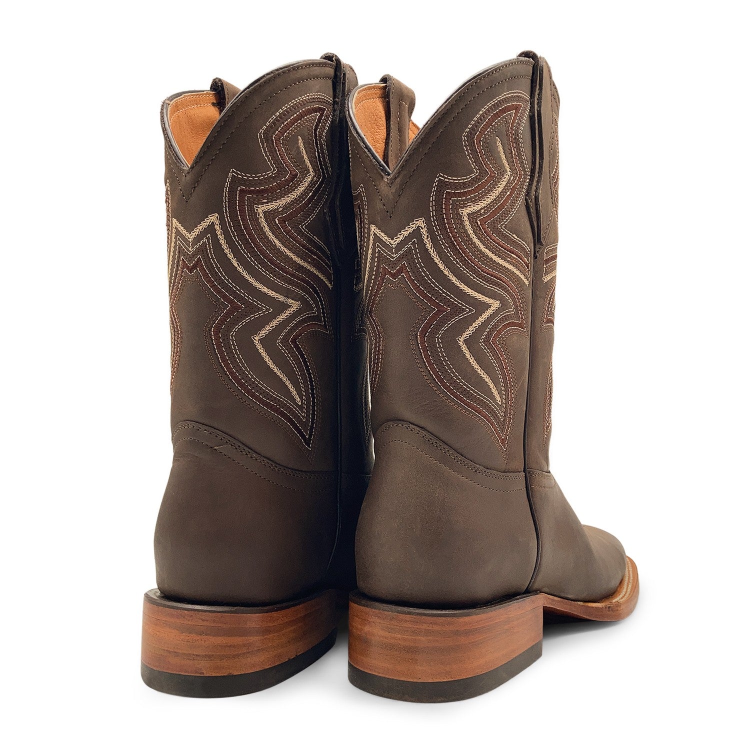 Men’s Genuine Leather Square Toe Pull-On Cowboy Boots – Brown Mid-Calf Western Riding & Ranch Boot