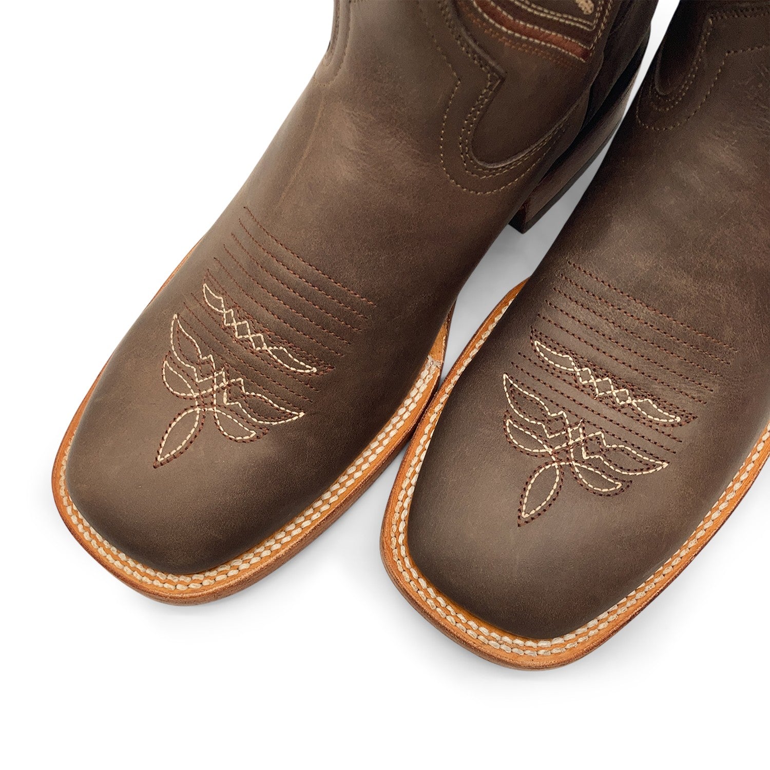 Men’s Genuine Leather Square Toe Pull-On Cowboy Boots – Brown Mid-Calf Western Riding & Ranch Boot