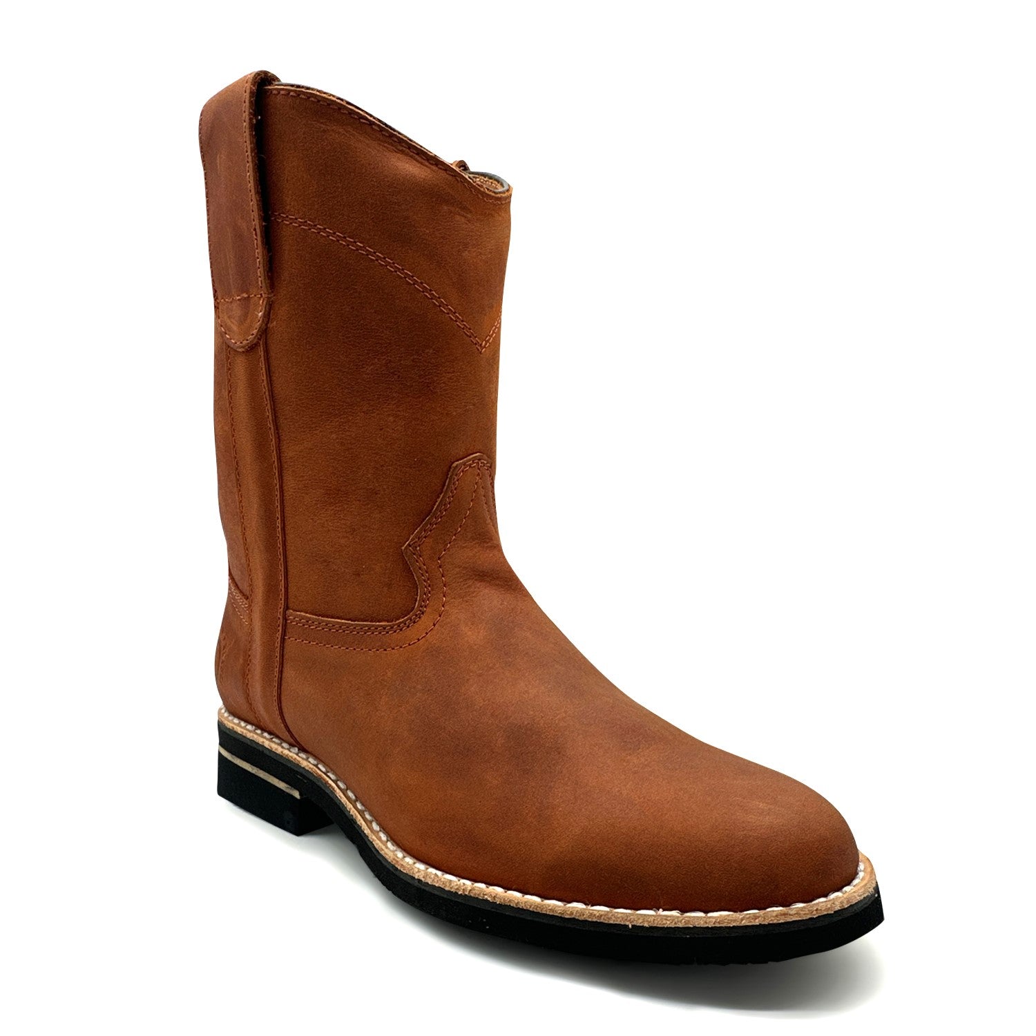 Men's Leather Pull-On Soft Toe Western Cowboy Work Boot