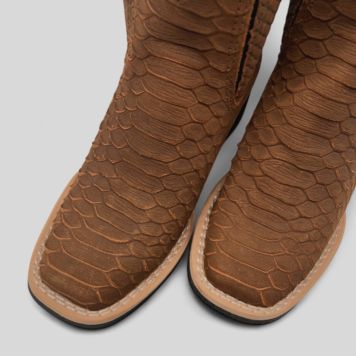 Kids Python Print Leather Ankle Boots, Square Toe Zipper Boys Western Boot