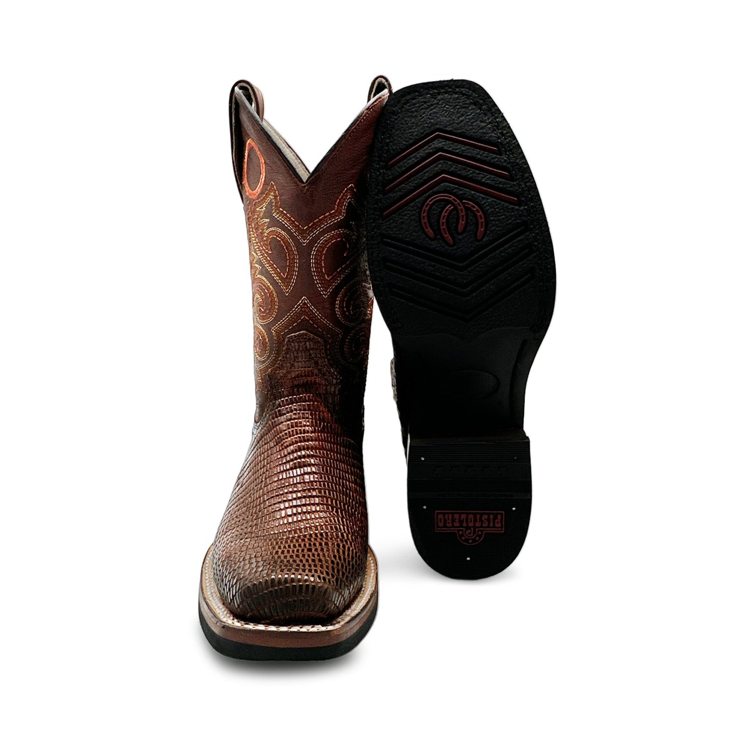 Men’s Genuine Leather Lizard Print Square Toe Dress Cowboy Boot