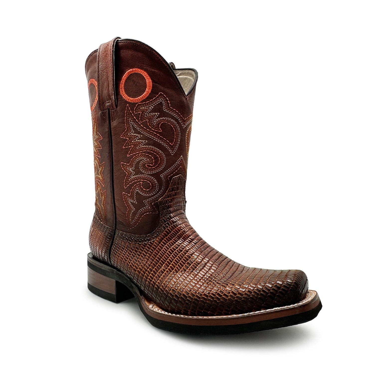 Men’s Genuine Leather Lizard Print Square Toe Dress Cowboy Boot