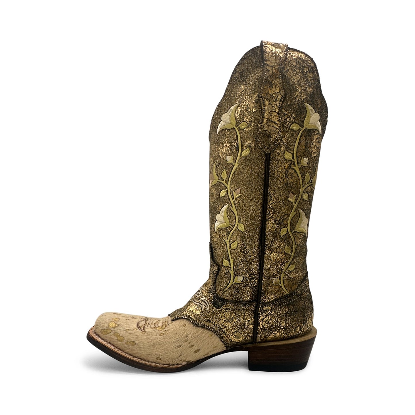 Women's Gold Embroidered Leather Cowboy Boot