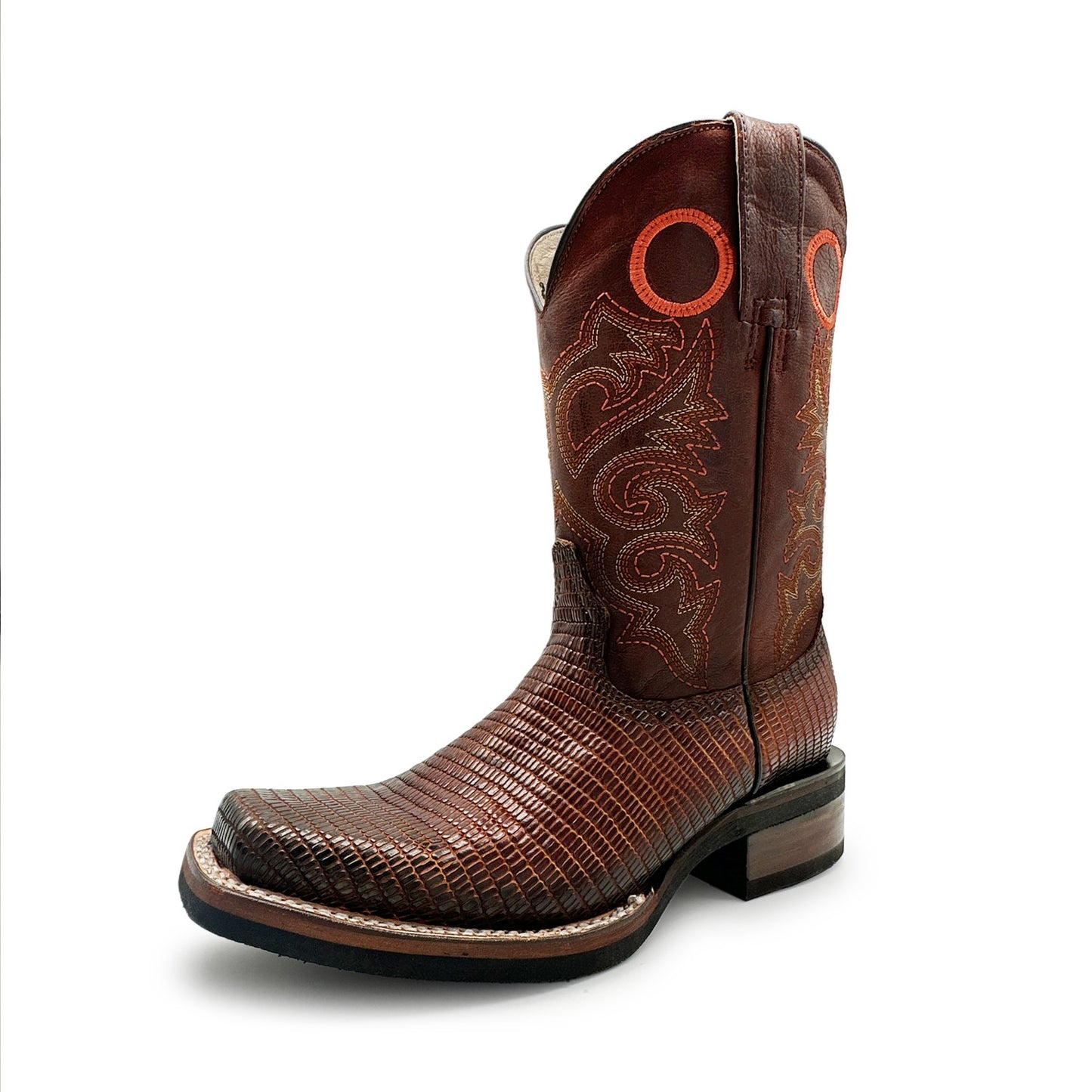 Men’s Genuine Leather Lizard Print Square Toe Dress Cowboy Boot