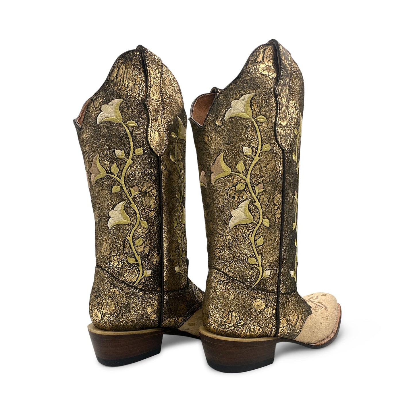 Women's Gold Embroidered Leather Cowboy Boot