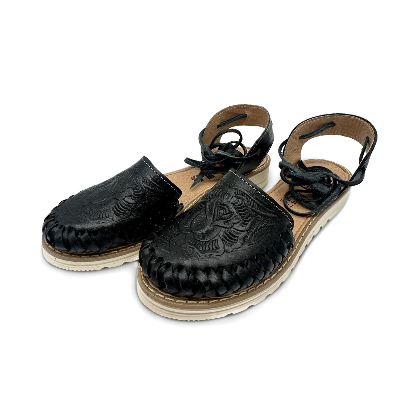 WOMEN’S LACE UP ENGRAVED LEATHER MEXICAN HUARACHE SANDAL