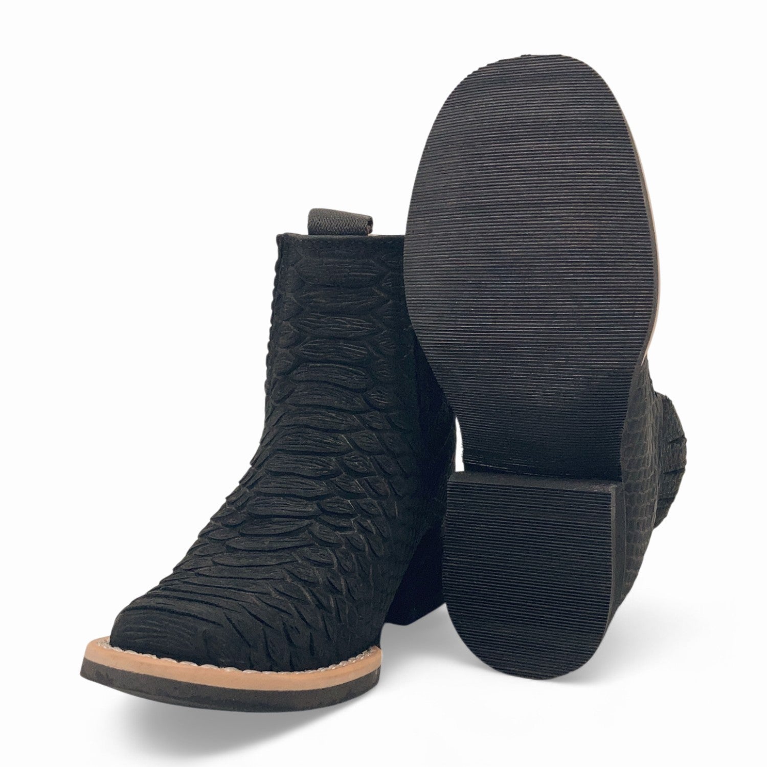 Kids Python Print Leather Ankle Boots, Square Toe Zipper Boys Western Boot