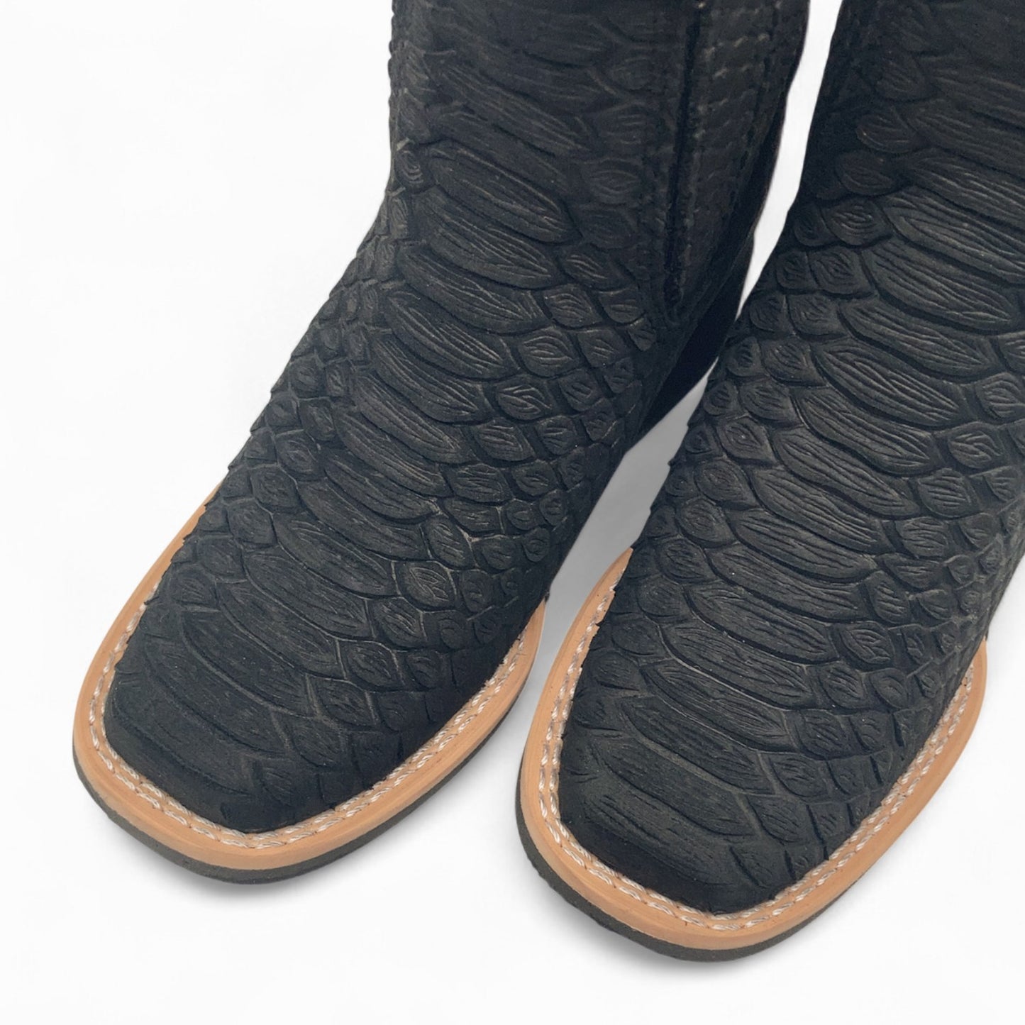 Kids Python Print Leather Ankle Boots, Square Toe Zipper Boys Western Boot