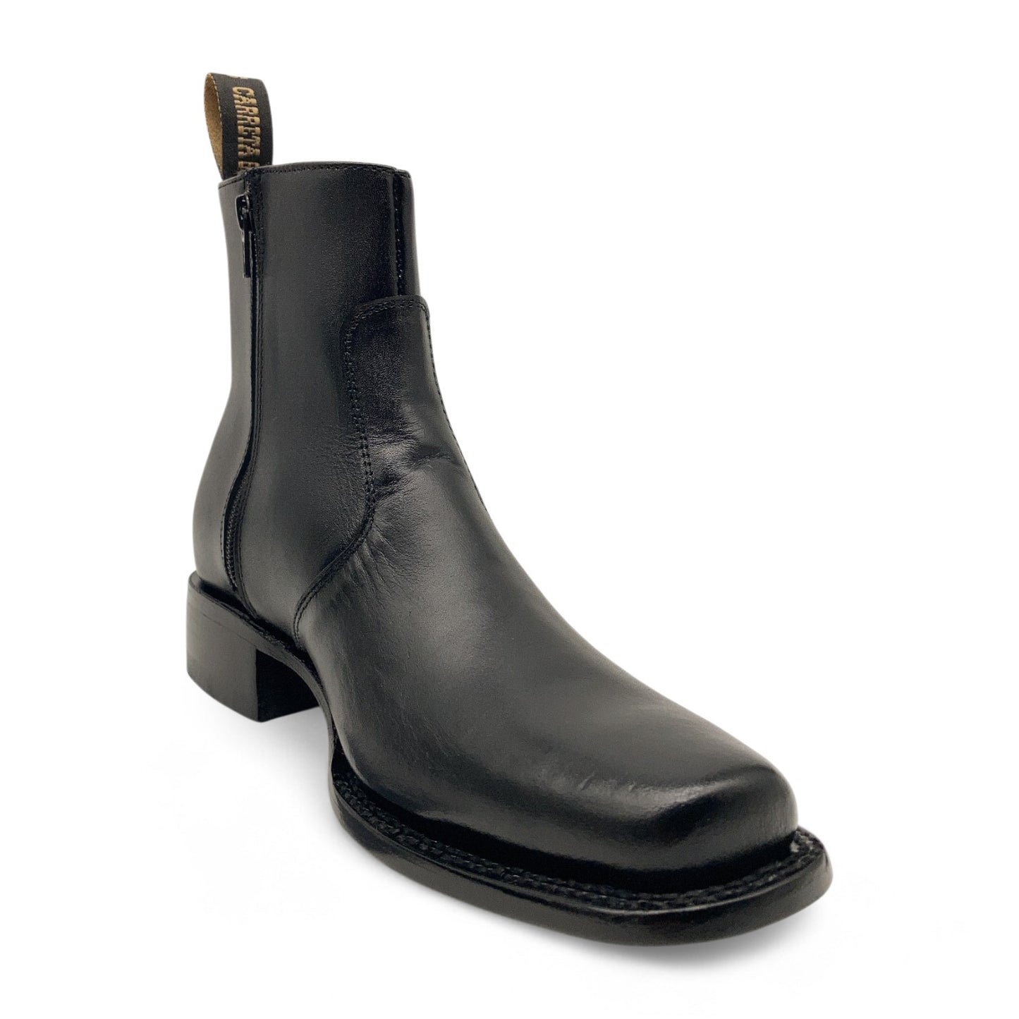 Men’s Leather Ankle Western Boot Side Zipper Square Toe