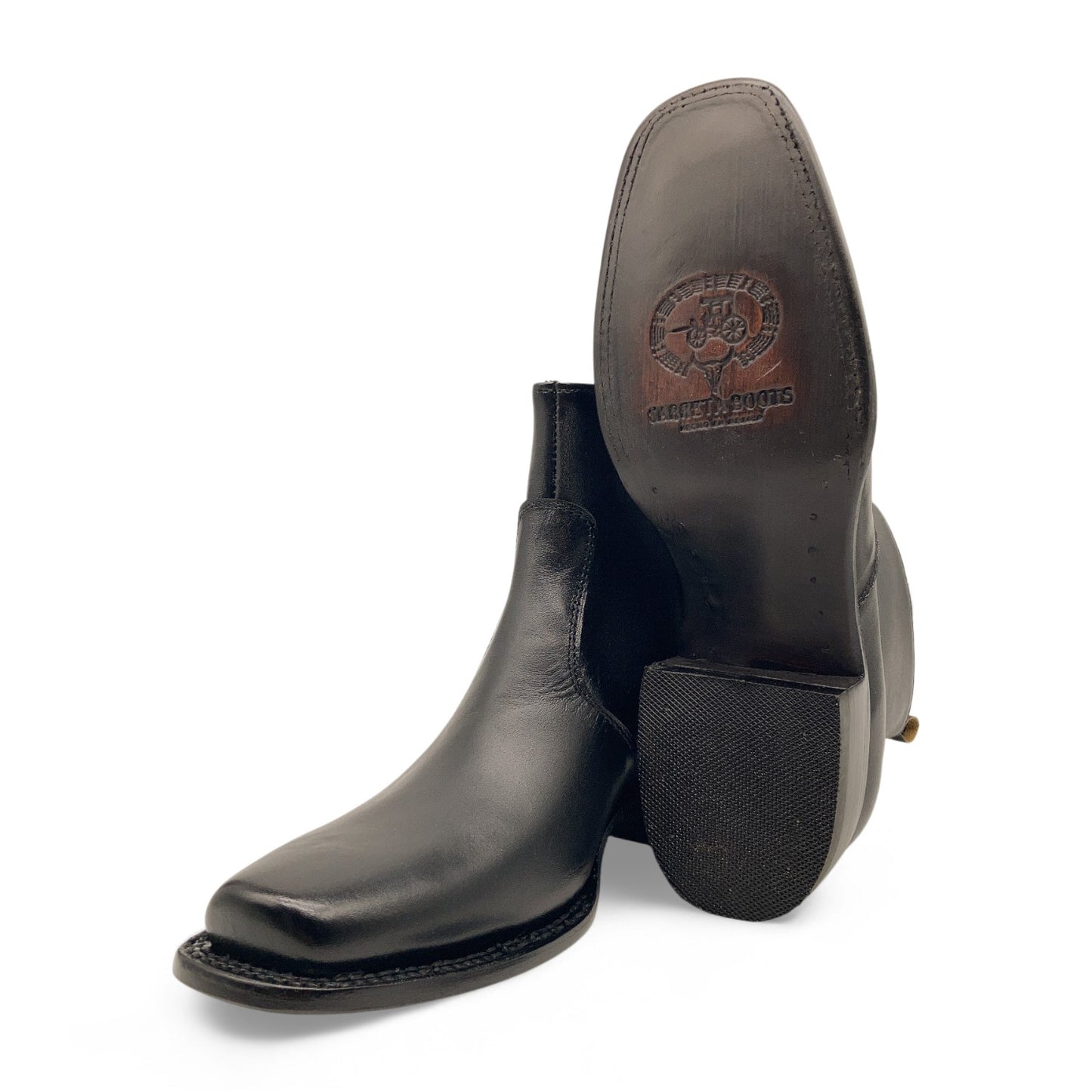 Men’s Leather Ankle Western Boot Side Zipper Square Toe