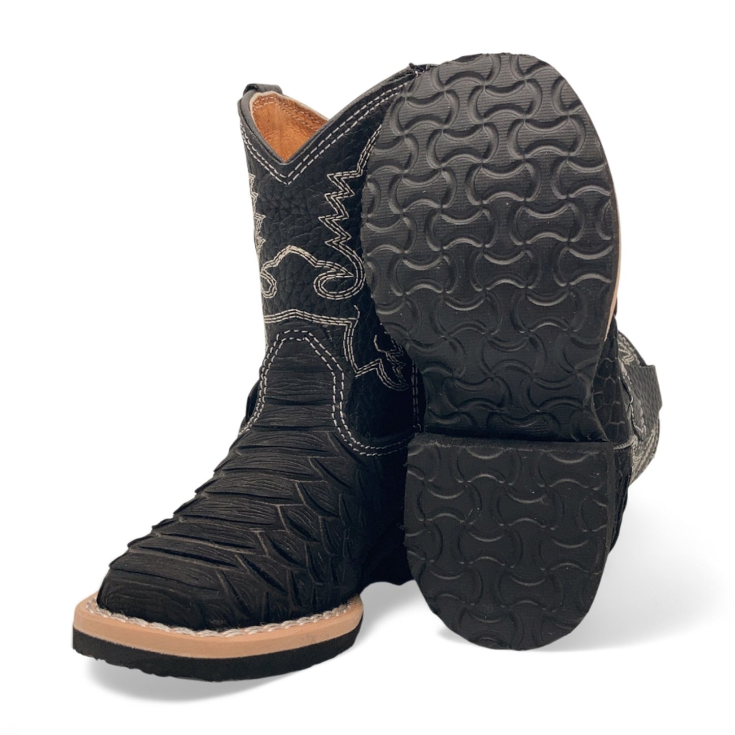 Infant Kids Python Print Leather Cowboy Boots, Square Toe Side Zipper Baby Western Boots