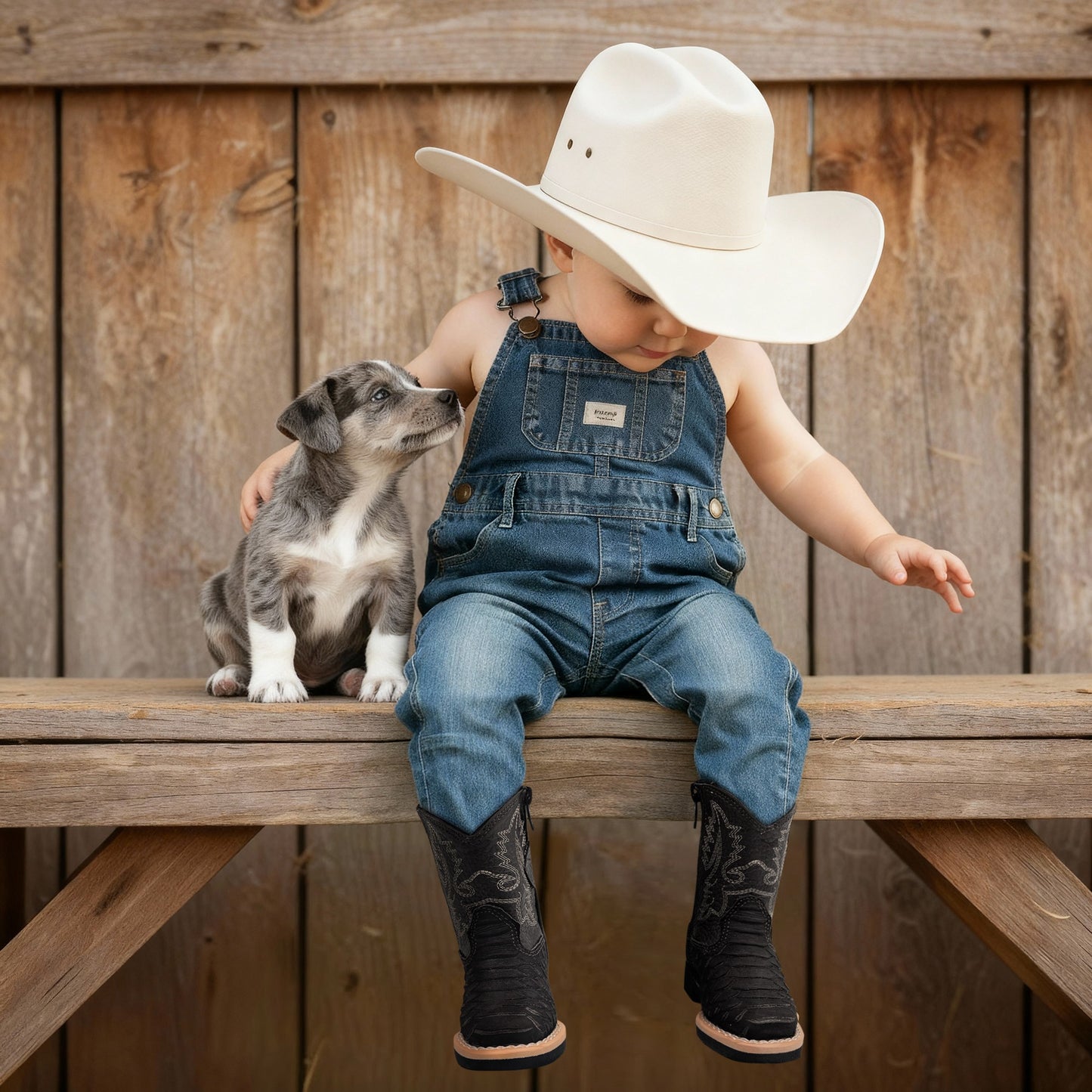 Infant Kids Python Print Leather Cowboy Boots, Square Toe Side Zipper Baby Western Boots