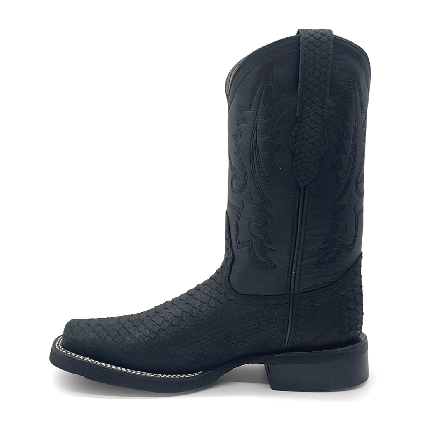 Men’s Leather Western Cowboy Boot With Embossed Python Print