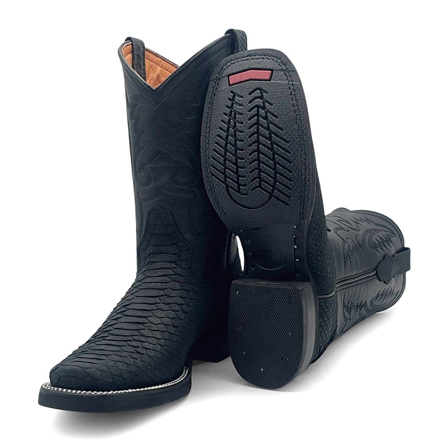 Men’s Leather Western Cowboy Boot With Embossed Python Print