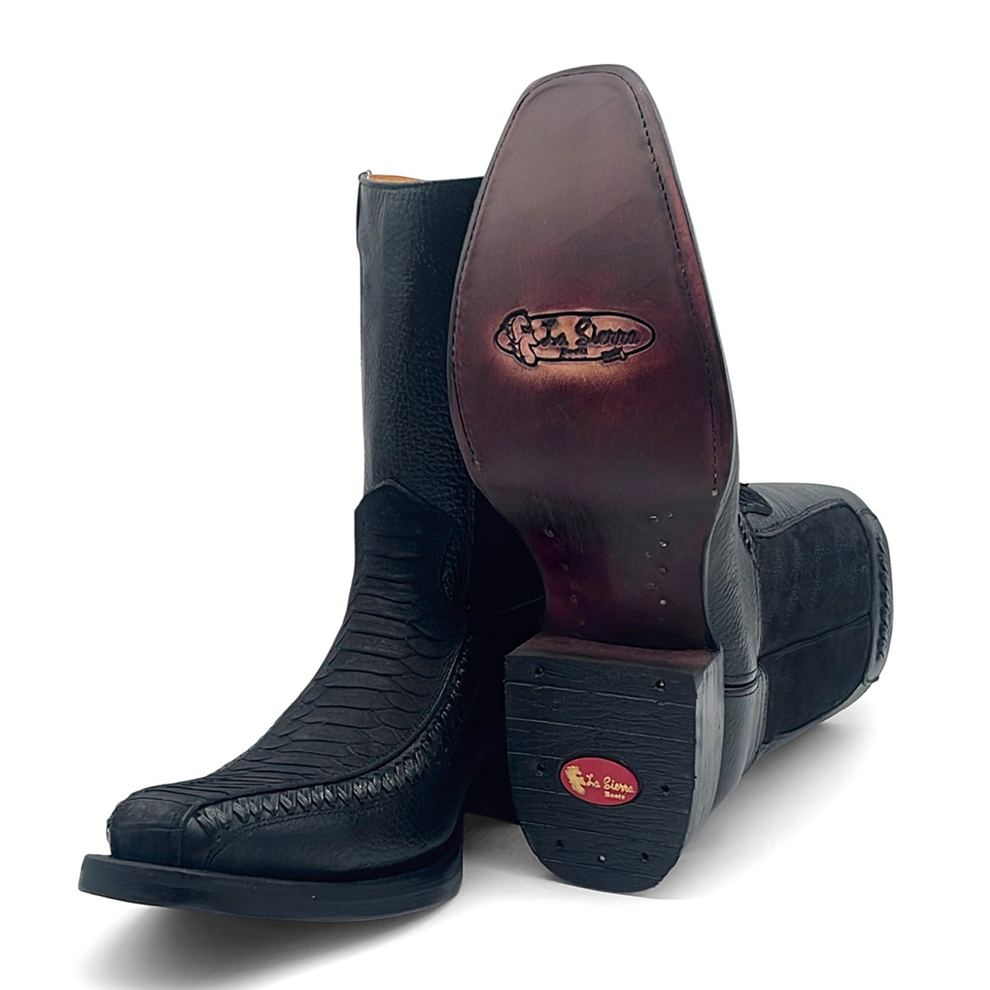 Men’s Leather Western Boot With Embossed Python Print Zipper Closure