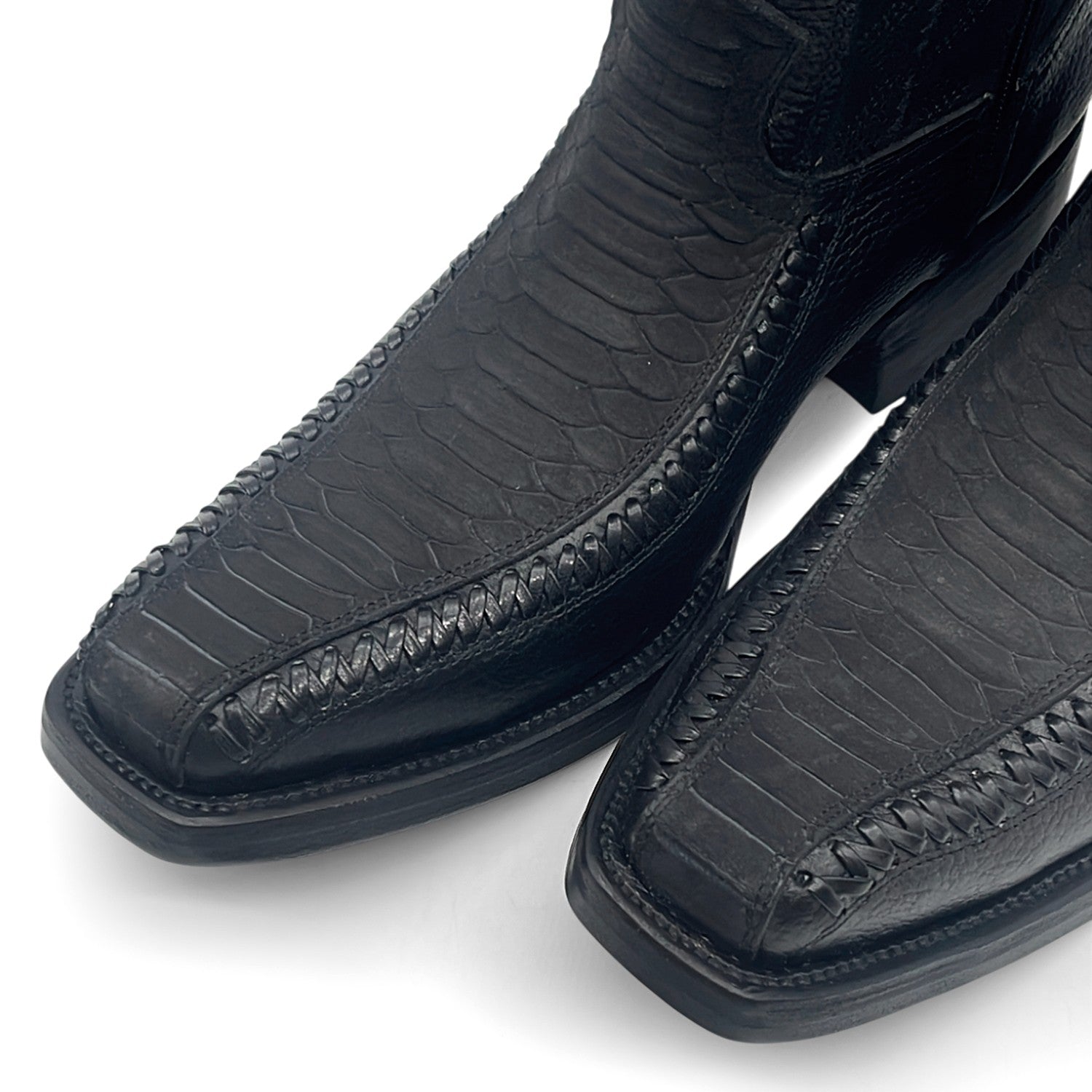 Men’s Leather Western Boot With Embossed Python Print Zipper Closure