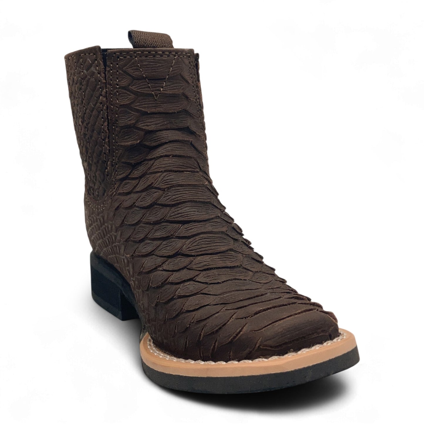 Kids Python Print Leather Ankle Boots, Square Toe Zipper Boys Western Boot