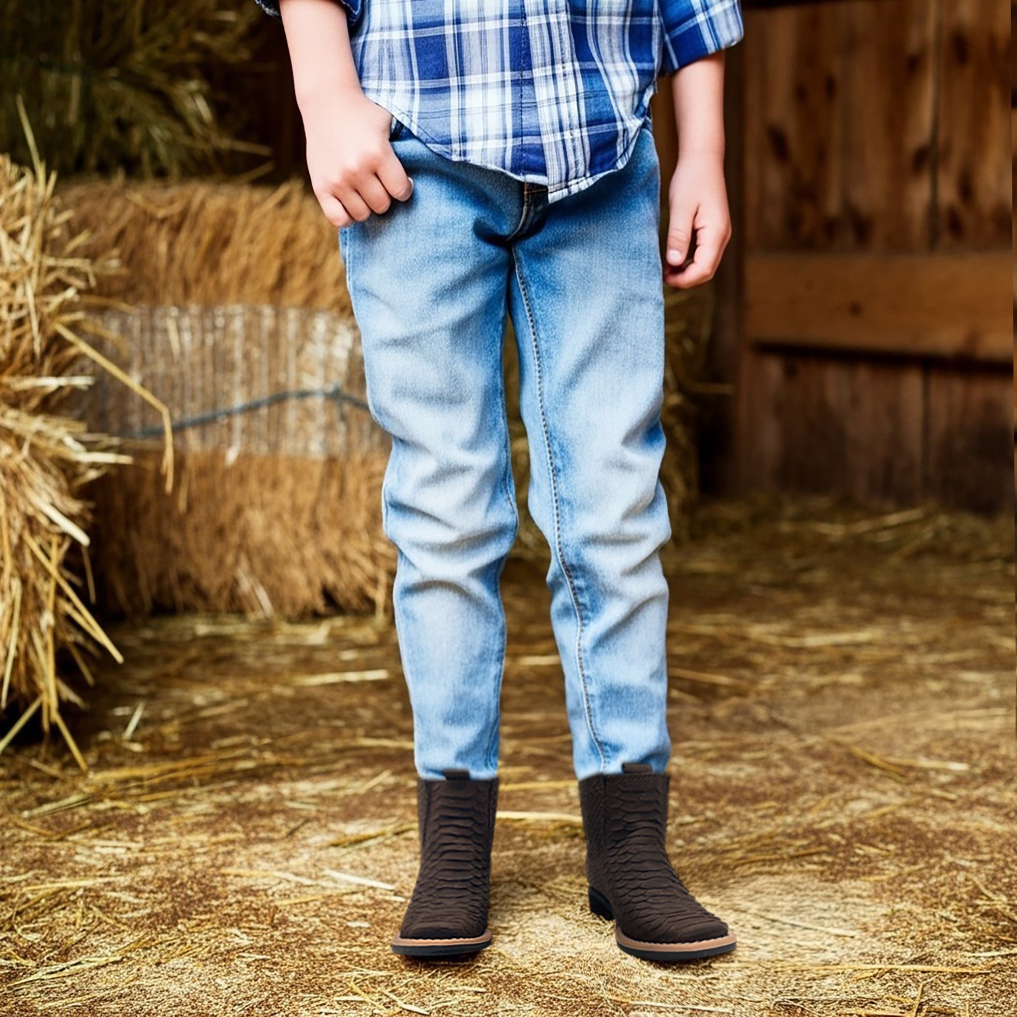 Kids Python Print Leather Ankle Boots, Square Toe Zipper Boys Western Boot