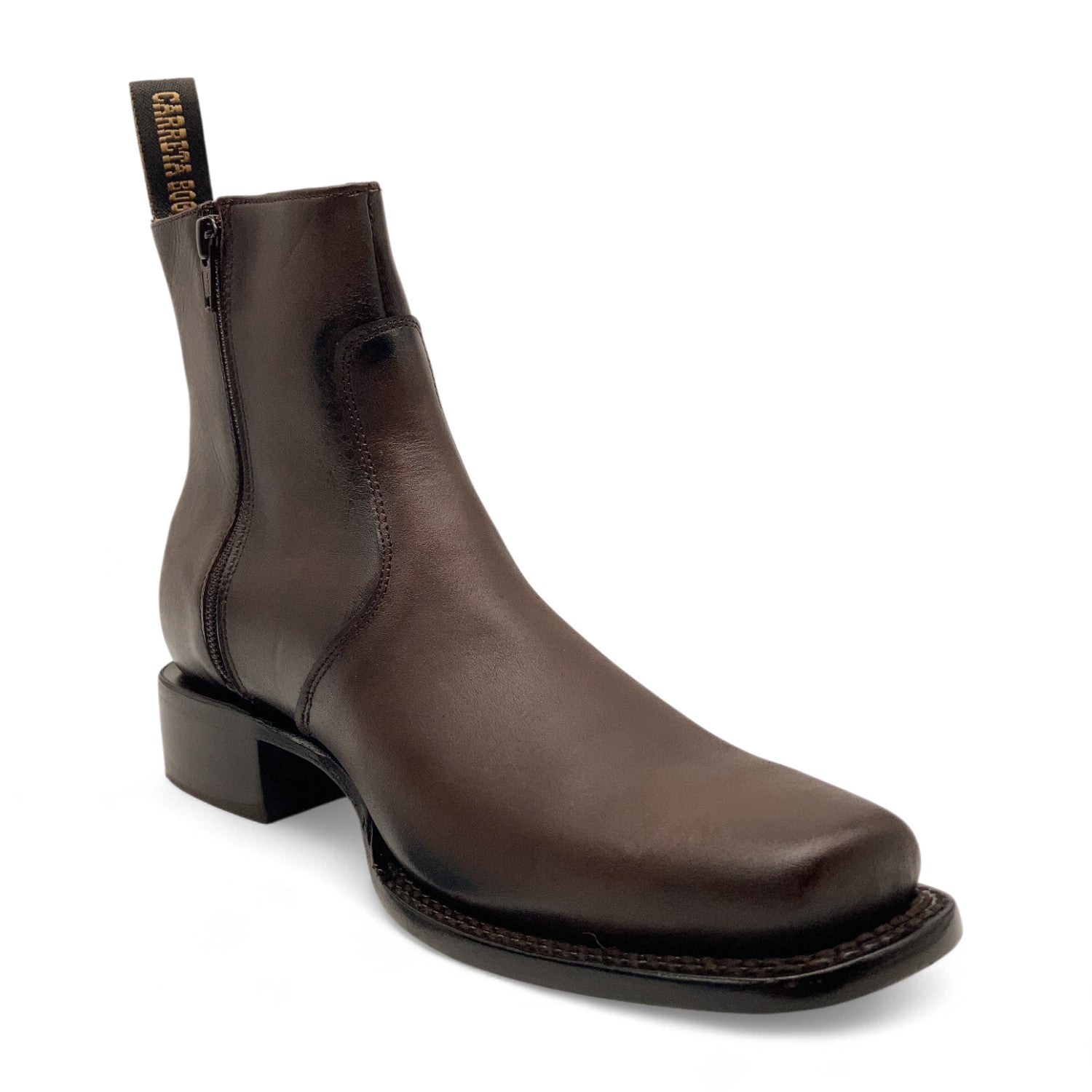 Men’s Leather Ankle Western Boot Side Zipper Square Toe