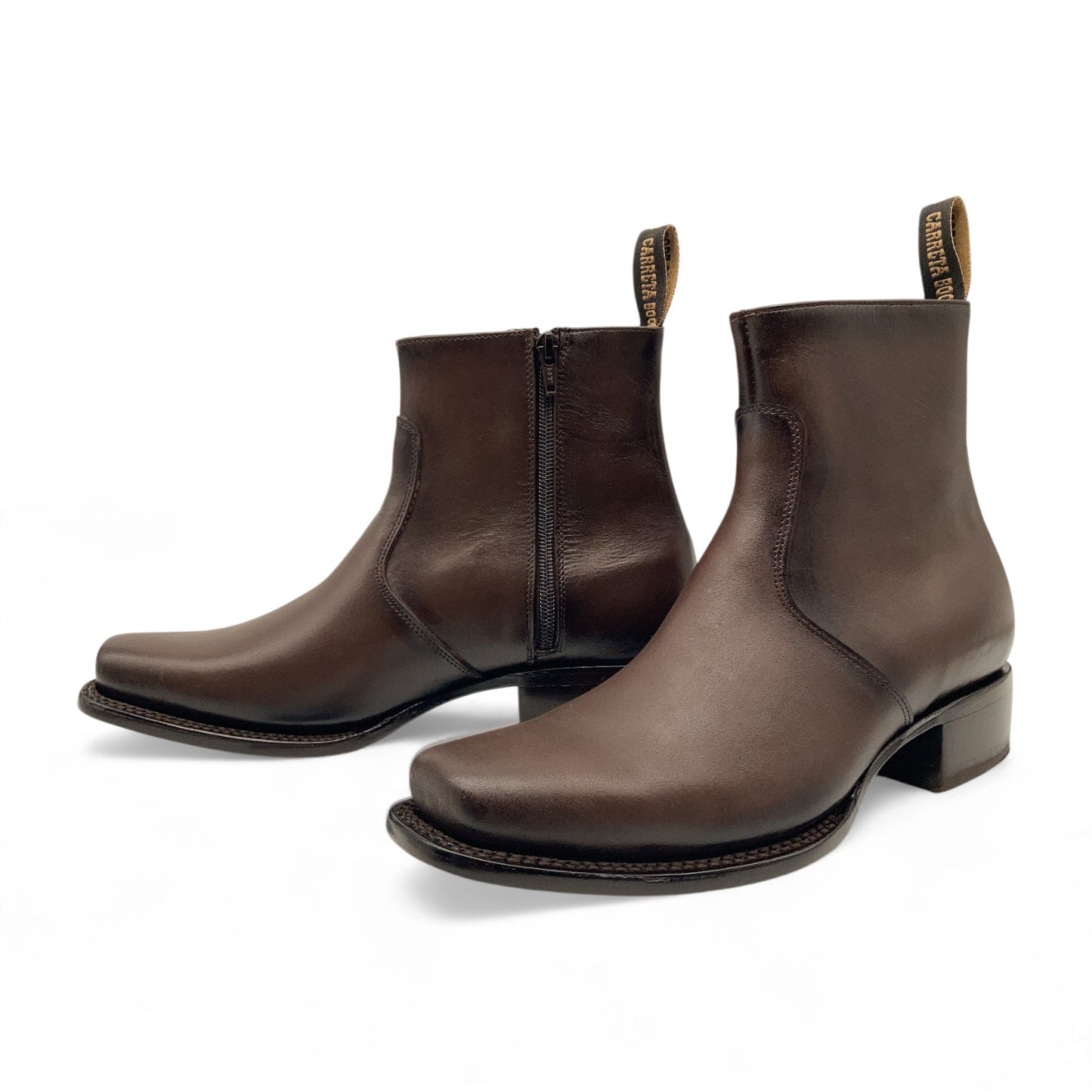 Men’s Leather Ankle Western Boot Side Zipper Square Toe