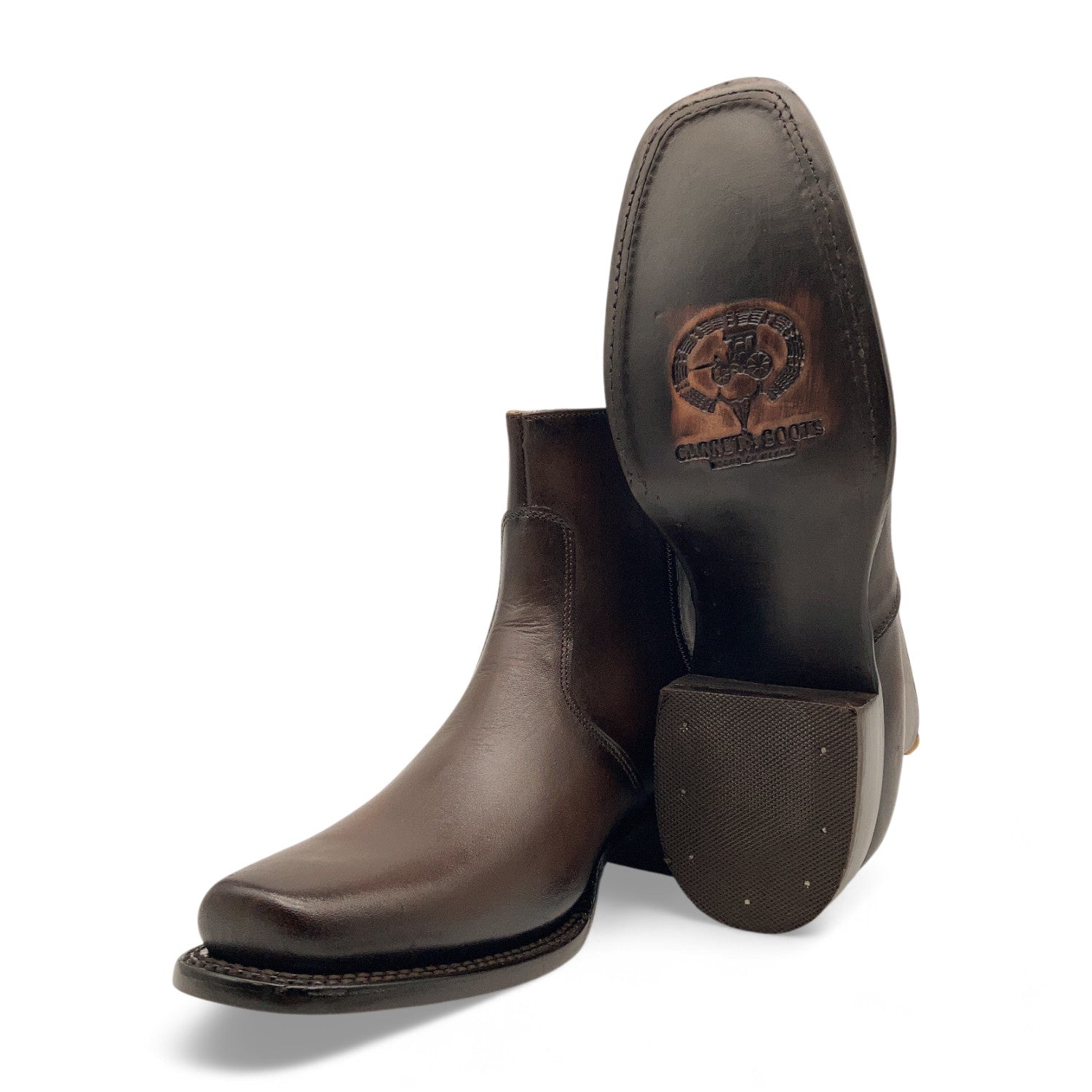 Men’s Leather Ankle Western Boot Side Zipper Square Toe