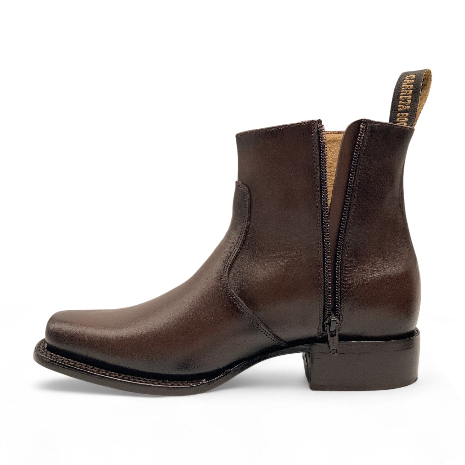 Men’s Leather Ankle Western Boot Side Zipper Square Toe