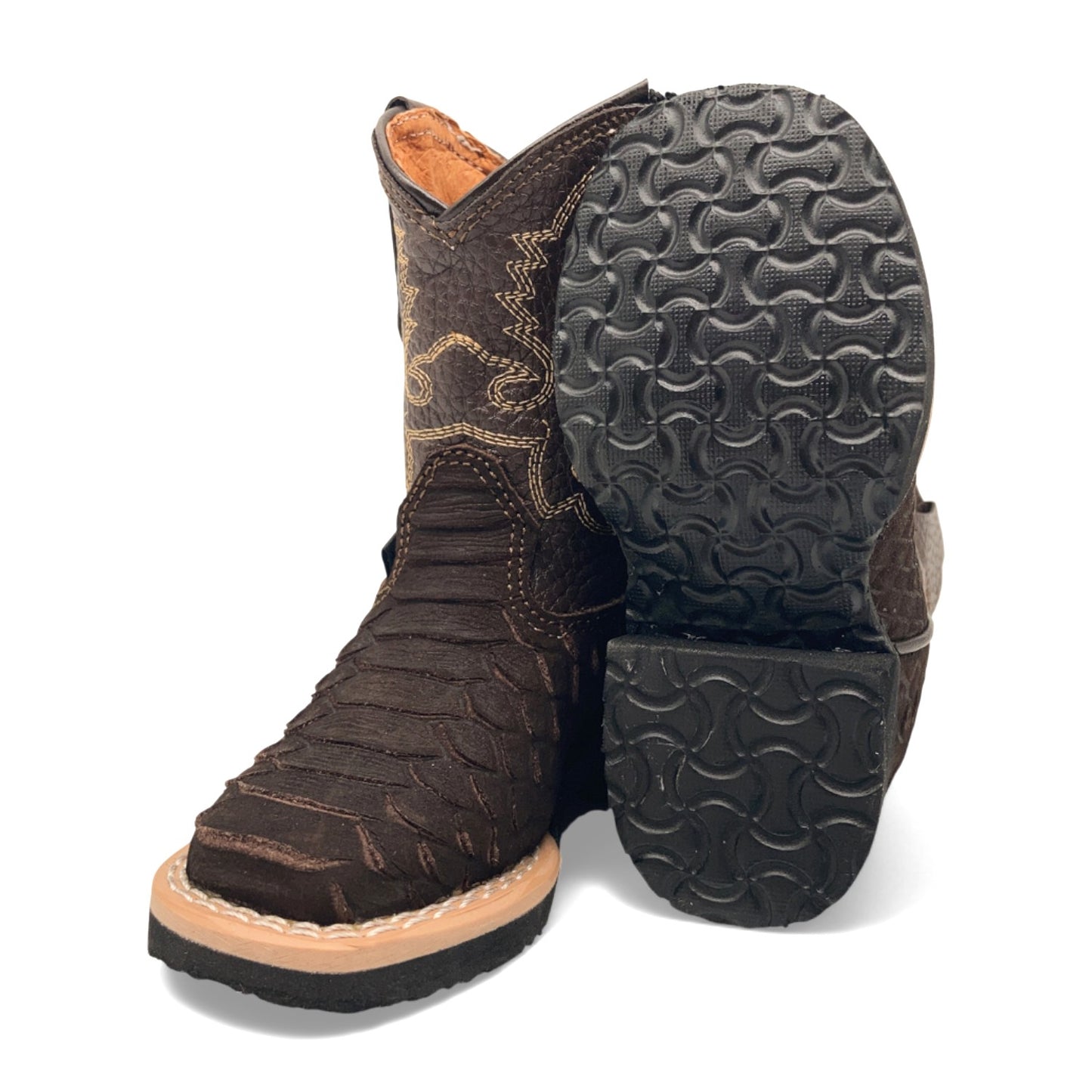 Infant Kids Python Print Leather Cowboy Boots, Square Toe Side Zipper Baby Western Boots