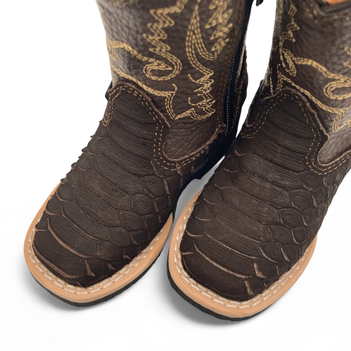 Infant Kids Python Print Leather Cowboy Boots, Square Toe Side Zipper Baby Western Boots