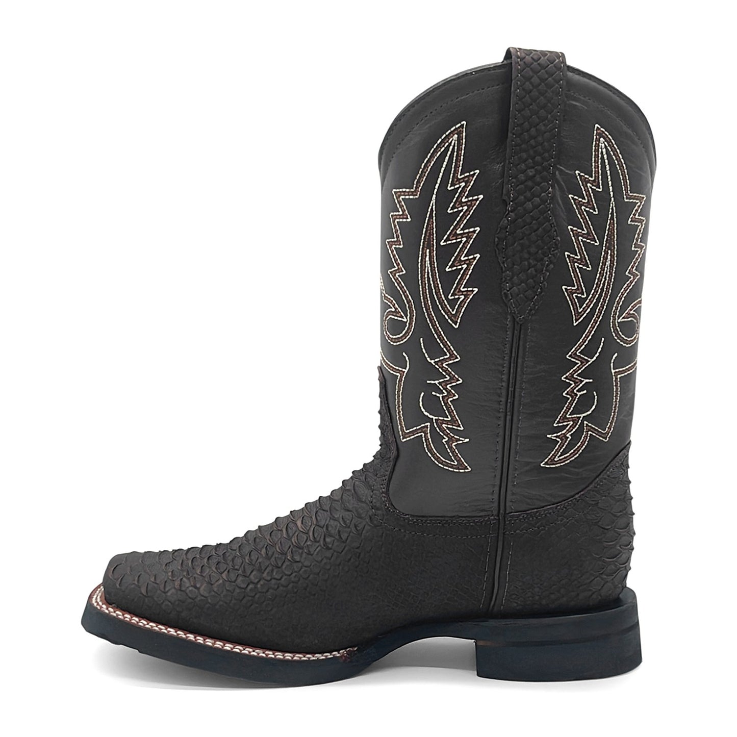 Men’s Leather Western Cowboy Boot With Embossed Python Print