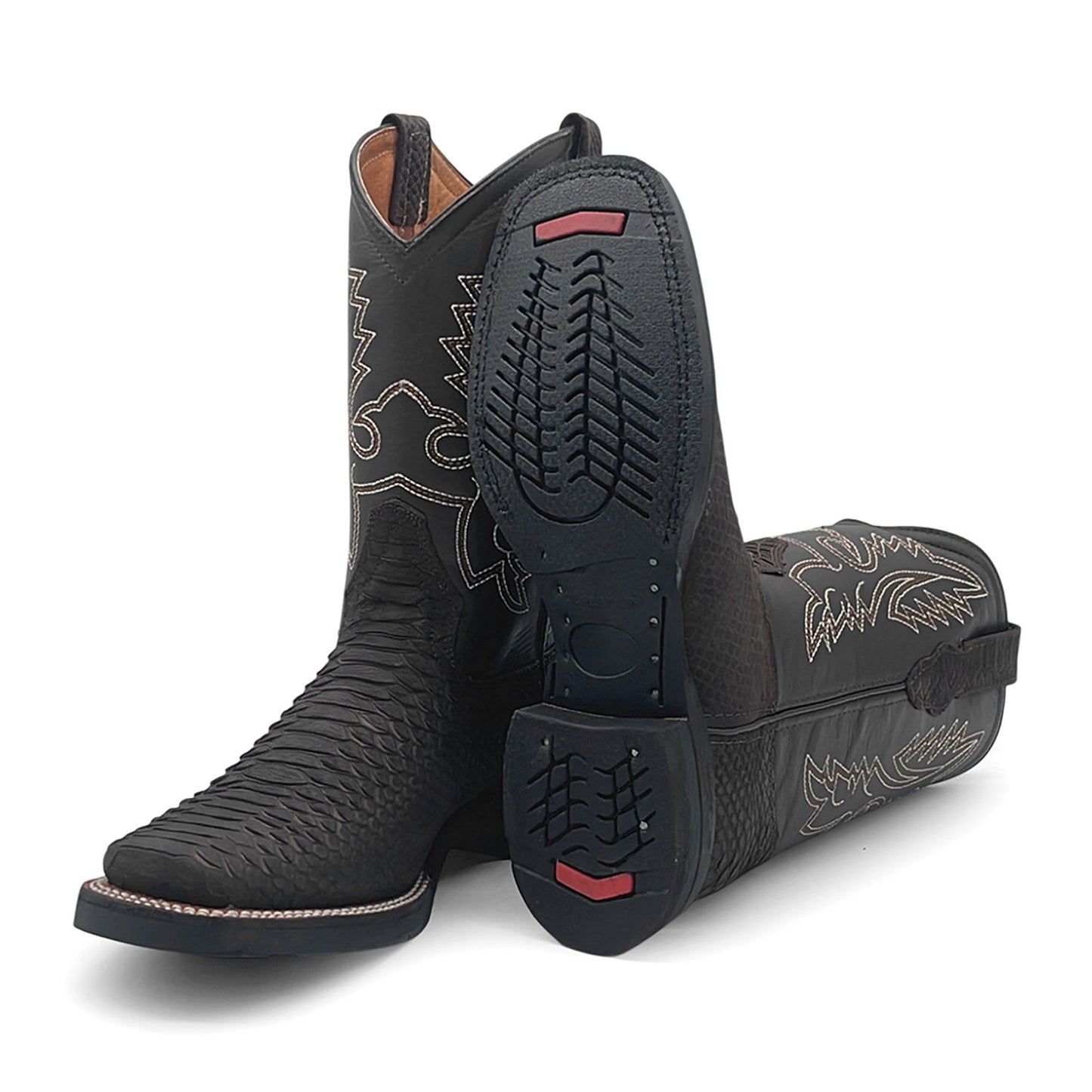 Men’s Leather Western Cowboy Boot With Embossed Python Print