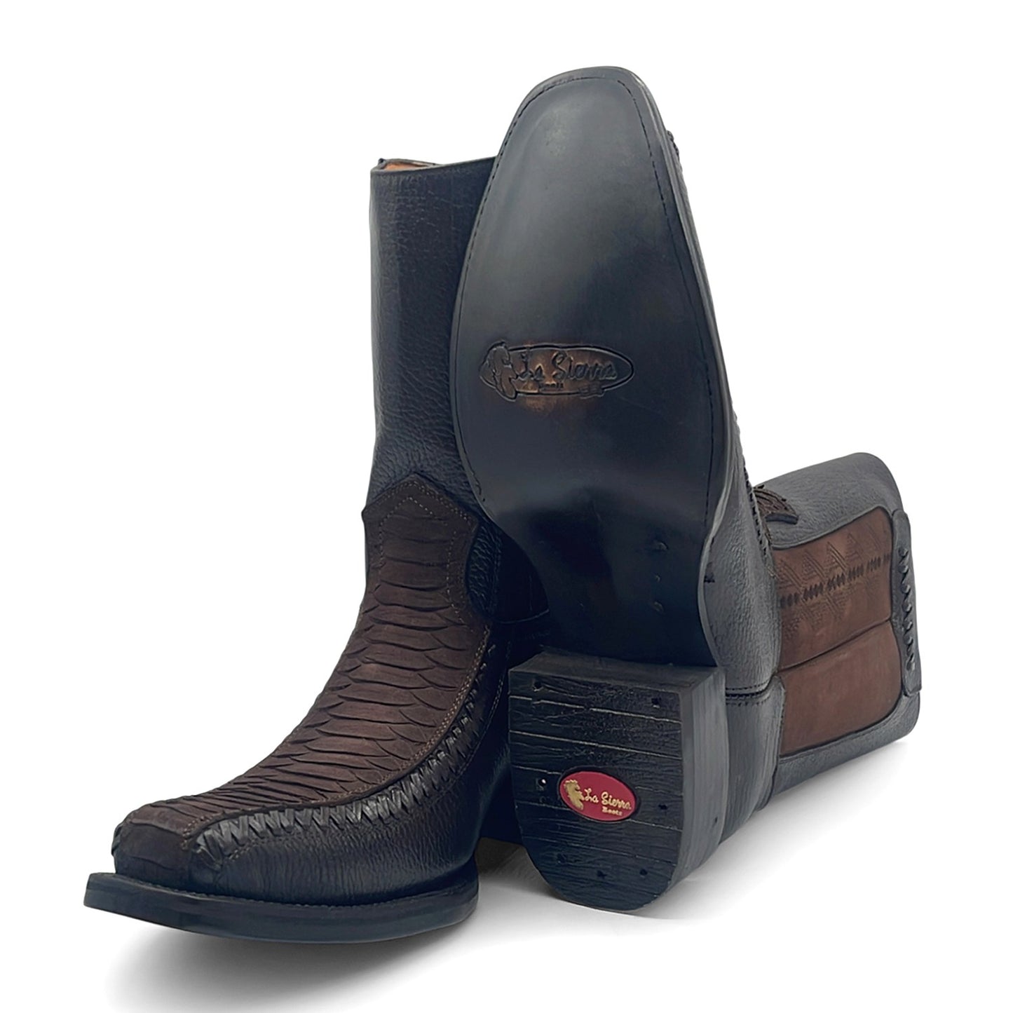 Men’s Leather Western Boot With Embossed Python Print Zipper Closure