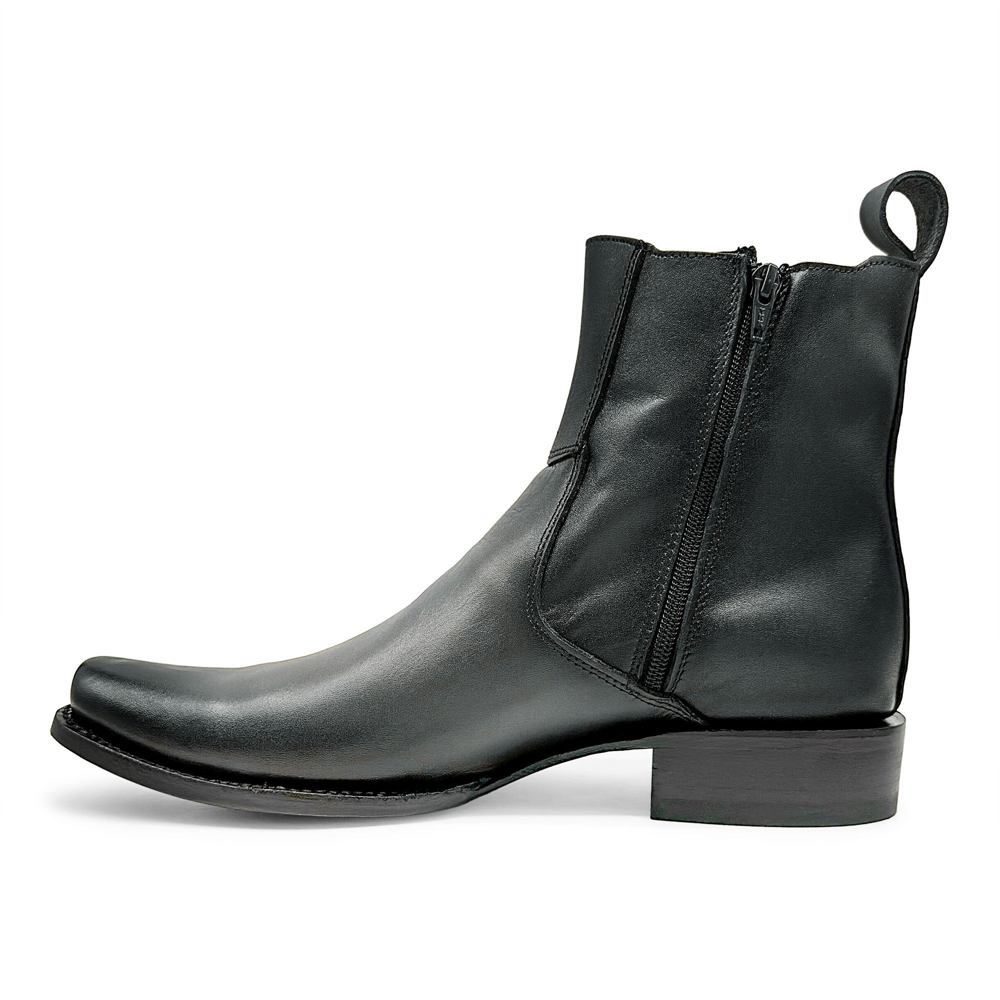Men's Genuine Leather Ankle High Western Boot Side Zipper Square Toe Dress Cowboy Boot