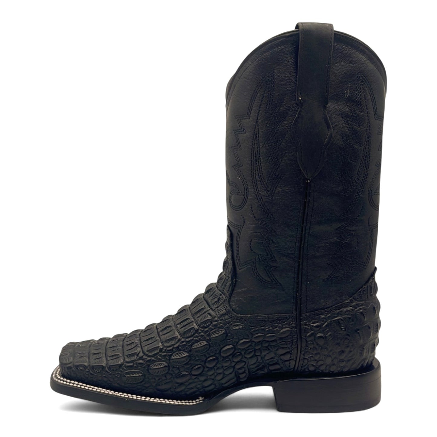 Men’s Leather Square Toe Western Boot With Embossed Crocodile Print