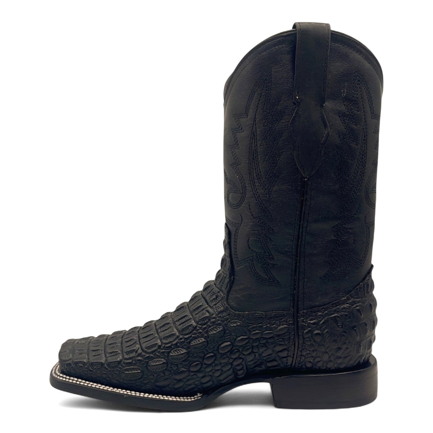 Men’s Leather Square Toe Western Boot With Embossed Crocodile Print