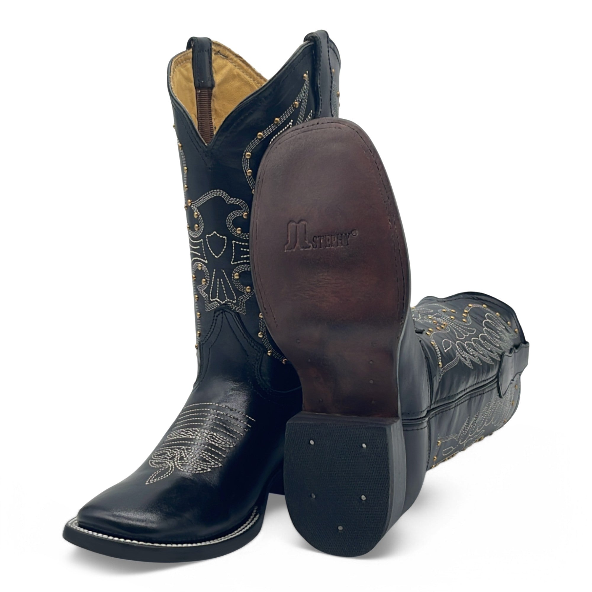 Women's Square Toe Western Leather Boots Midcalf Cowboy Boots