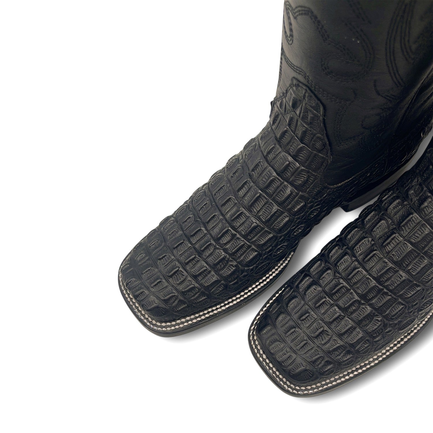 Men’s Leather Square Toe Western Boot With Embossed Crocodile Print