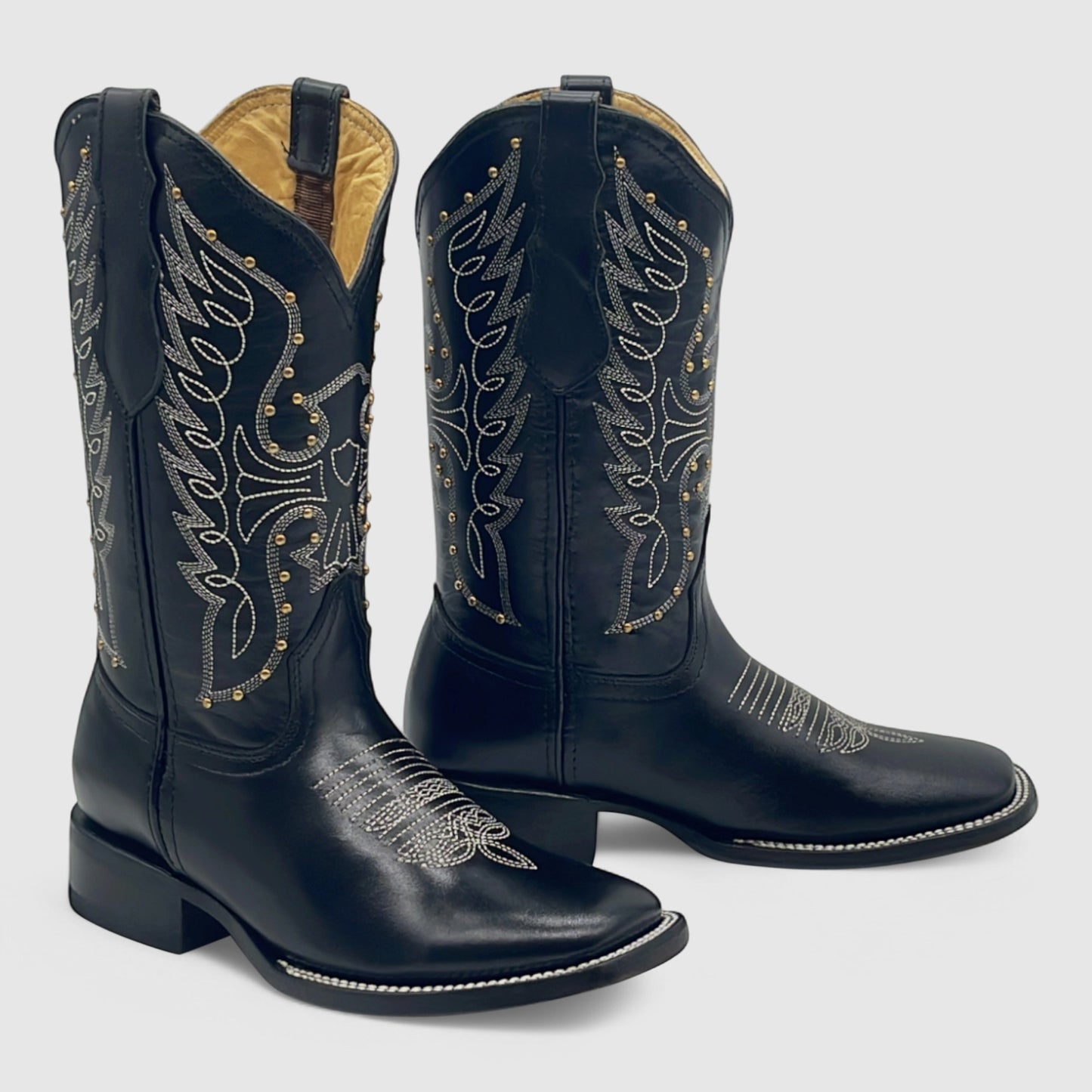 Women's Square Toe Western Leather Boots Midcalf Cowboy Boots