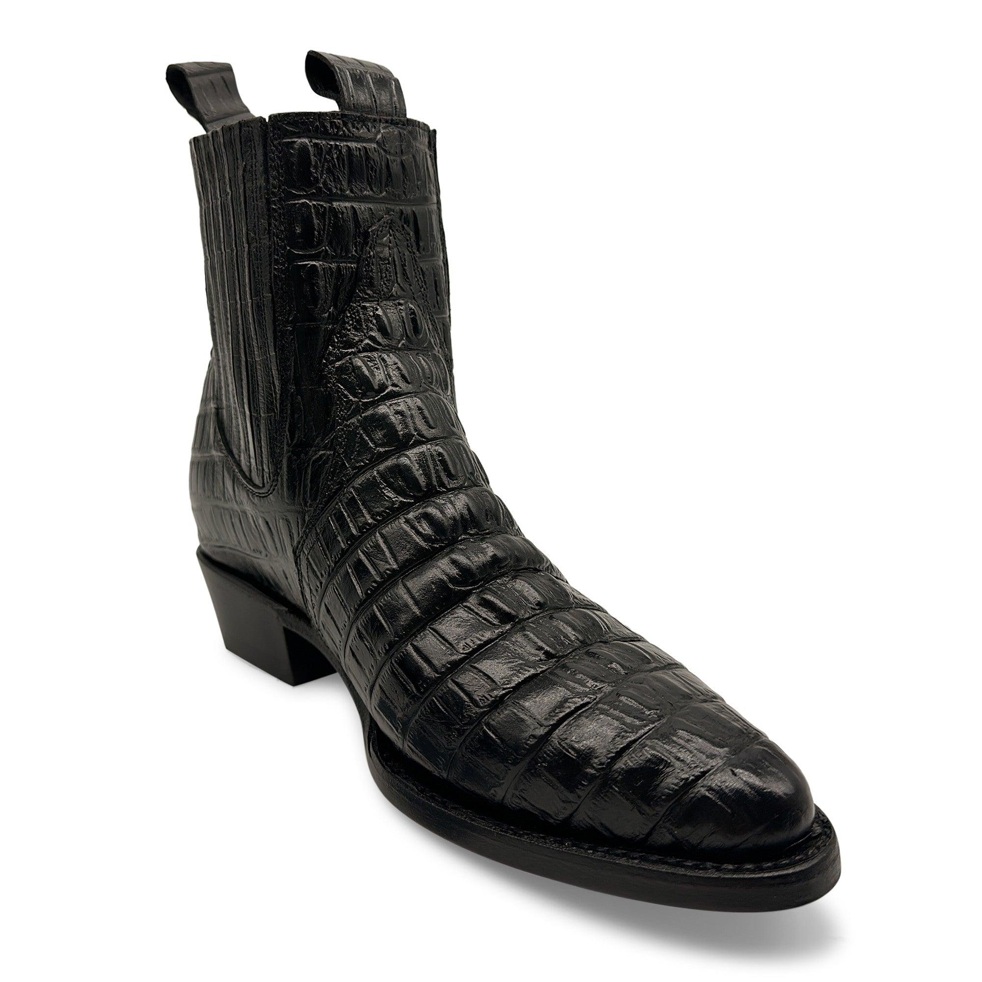 Men's Leather Crocodile Print Cowboy Ankle Boot J Toe Pull-On