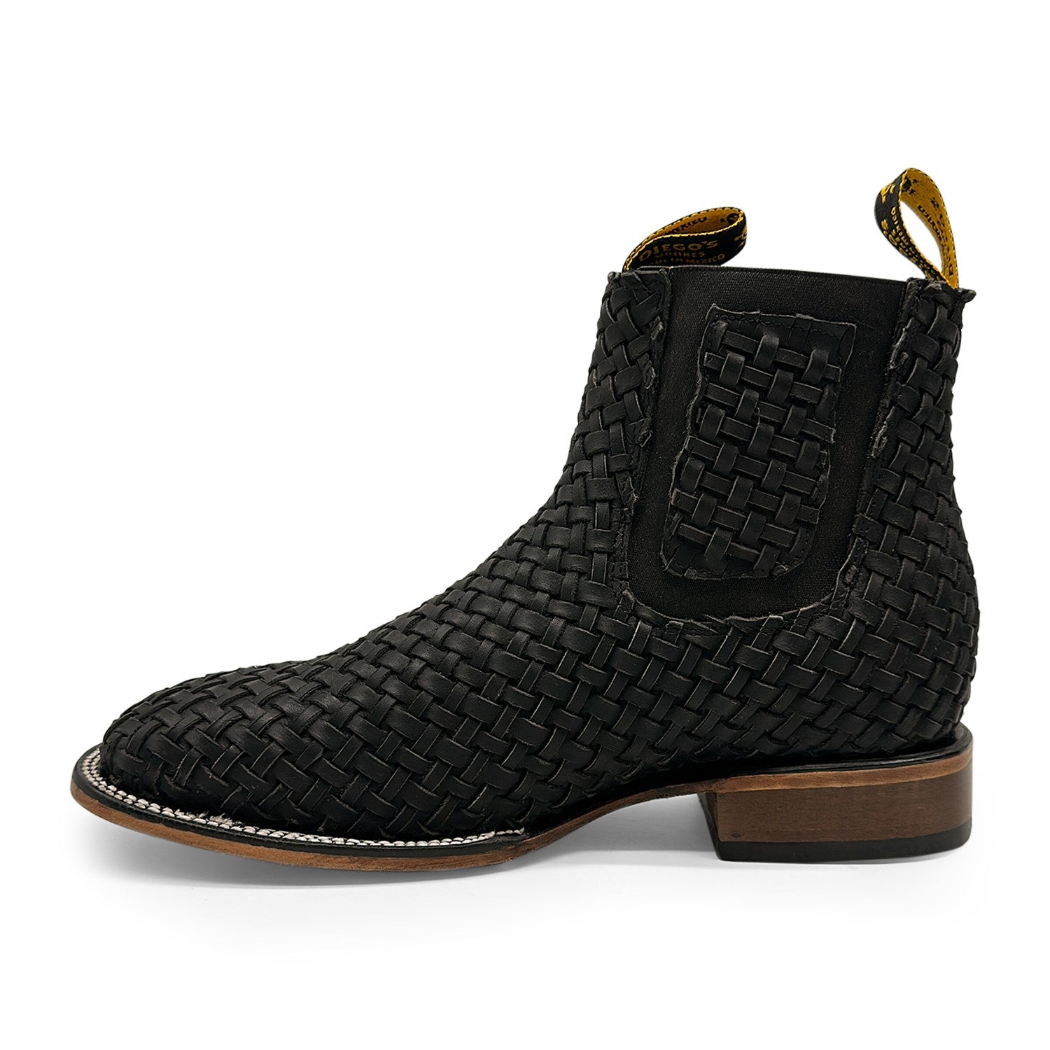 Men's Petatillo Hand Woven Braided Square Toe Rodeo Cowboy Boot – Ankle-High Genuine Leather Western Boot