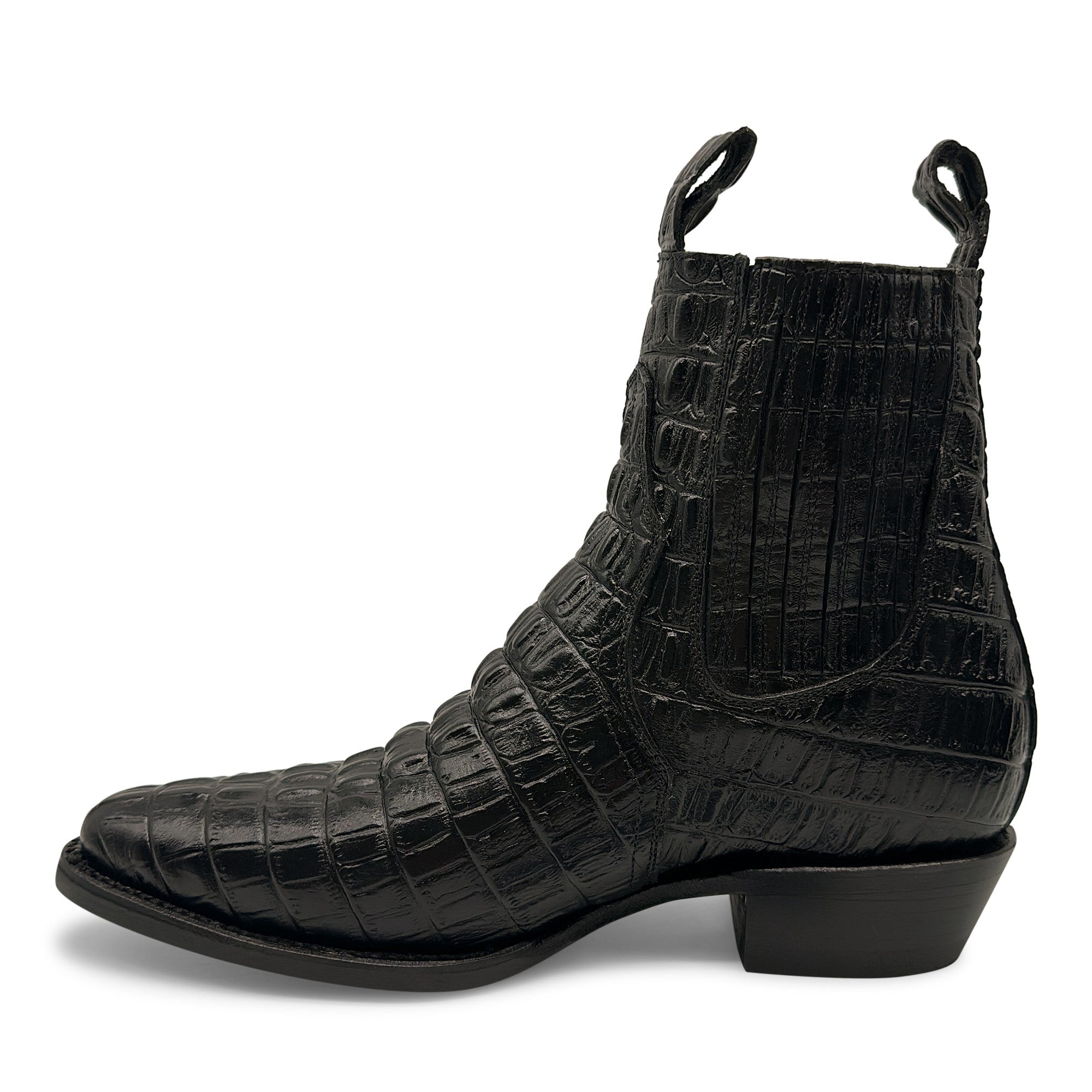 Men's Leather Crocodile Print Cowboy Ankle Boot J Toe Pull-On