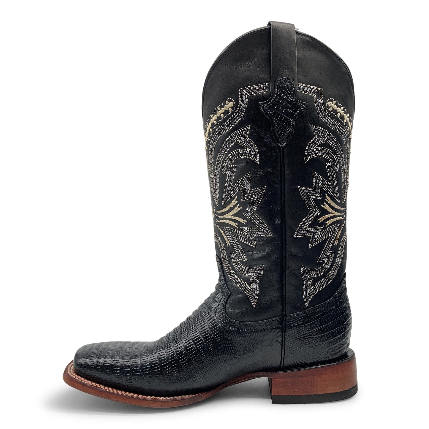 Men’s Leather Lizard Print Western Cowboy Boots Square Toe