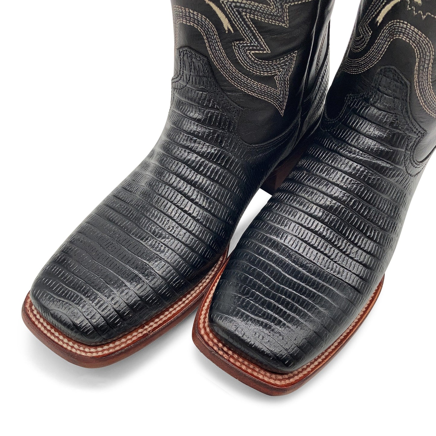 Men’s Leather Lizard Print Western Cowboy Boots Square Toe