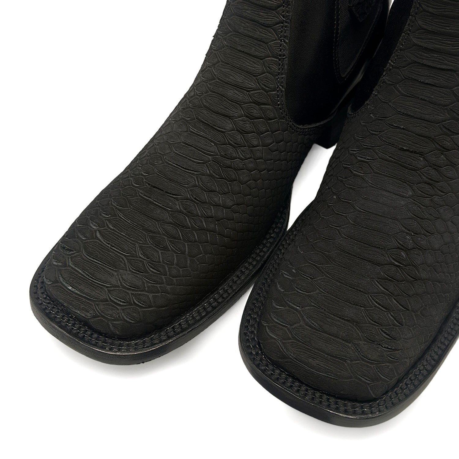 Men’s Genuine Leather Broad Square Toe Embossed Python Snake Print Ankle Botin Cowboy Boot
