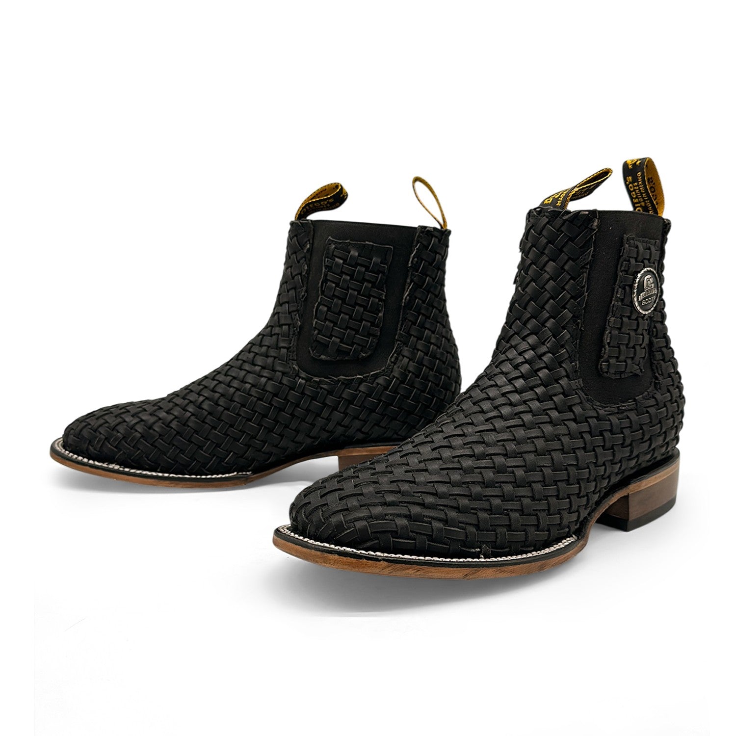 Men's Petatillo Hand Woven Braided Square Toe Rodeo Cowboy Boot – Ankle-High Genuine Leather Western Boot