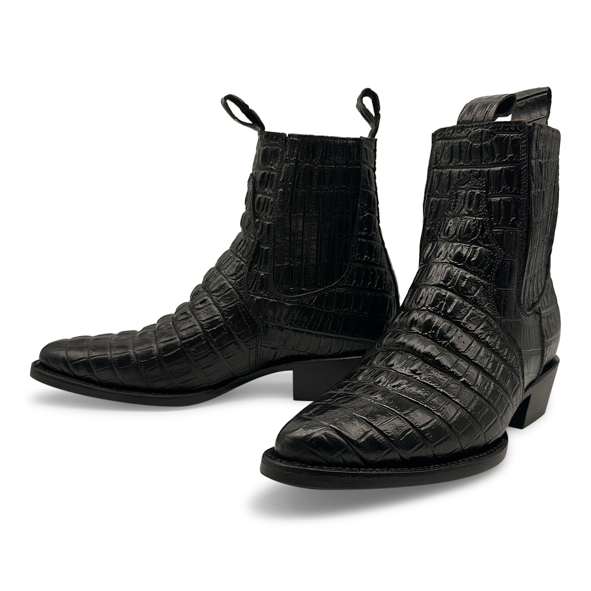 Men's Leather Crocodile Print Cowboy Ankle Boot J Toe Pull-On