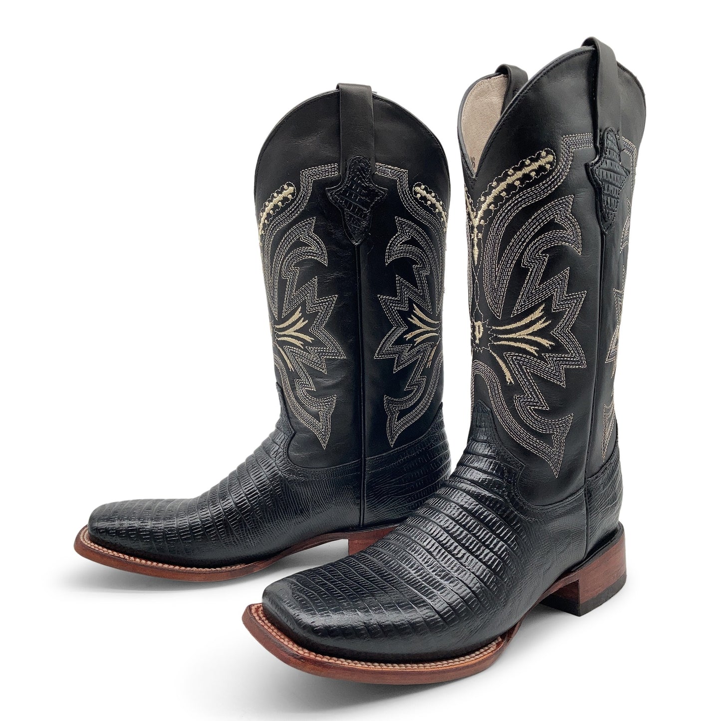Men’s Leather Lizard Print Western Cowboy Boots Square Toe