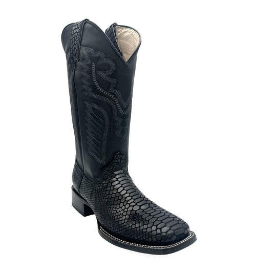 MENS EXOTIC PYTHON SNAKE PRINT SQUARE TOE LEATHER BOOT