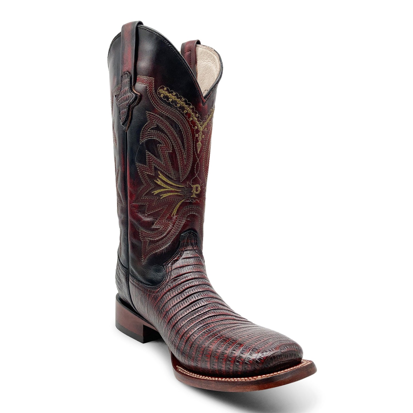 Men’s Leather Lizard Print Western Cowboy Boots Square Toe